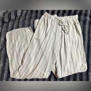 White Pinstripe Drawstring Lounge Pants